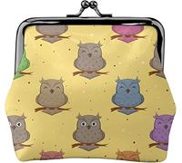 Coin Purse Wallet Colorful Owls On Yellow Background Women Girl Exquisite Kiss-Lock Clasp Closure Buckle Wallet Change Purse