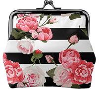 Coin Purse Wallet Peony and Roses Stripes Women Girl Exquisite Mini Wallet Change Pouch