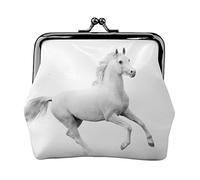 Coin Purse White Stallion Running Horse Gallop Motion Speed Equestrian Wallets Leather Change Pouch with Kiss Lock Clasp Buckle Change Purse