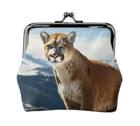 Coin Purse with Kiss Lock Mini Coin Pouch Animal Mountain Lion Leather Wallets for Women Clutch Change Purse