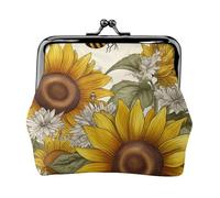 Coin Purse with Kiss Lock Mini Coin Pouch Bees Sunflowers Daisy Rose Flowers Leather Wallets for Women Clutch Change Purse