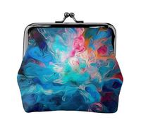 Coin Purse with Kiss Lock Mini Coin Pouch Blue Aesthetic Color Splash Leather Wallets for Women Clutch Change Purse