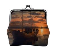 Coin Purse with Kiss Lock Mini Coin Pouch Boat at dusk Leather Wallets for Women Clutch Change Purse