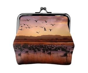 Coin Purse with Kiss Lock Mini Coin Pouch Bosque del Apache Wildlife Refuge Leather Wallets for Women Clutch Change Purse