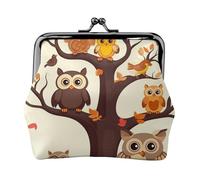 Coin Purse with Kiss Lock Mini Coin Pouch Cartoon Family Owls On The Brown Tree Leather Wallets for Women Clutch Change Purse