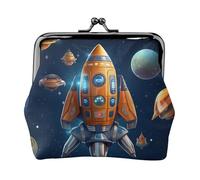 Coin Purse with Kiss Lock Mini Coin Pouch Cartoon Spaceship Rocket Leather Wallets for Women Clutch Change Purse