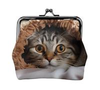 Coin Purse with Kiss Lock Mini Coin Pouch Cat Under Blanket Leather Wallets for Women Clutch Change Purse