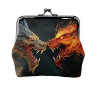 Coin Purse with Kiss Lock Mini Coin Pouch Chic Cool Two Fighting Roaring Dragon Leather Wallets for Women Clutch Change Purse