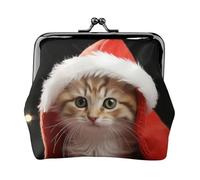 Coin Purse with Kiss Lock Mini Coin Pouch Cute Christmas cat Leather Wallets for Women Clutch Change Purse