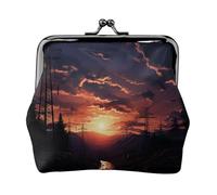 Coin Purse with Kiss Lock Mini Coin Pouch Dusk Scenery Leather Wallets for Women Clutch Change Purse