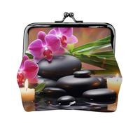 Coin Purse with Kiss Lock Mini Coin Pouch Flowers in Fountain Massage Stones Leather Wallets for Women Clutch Change Purse