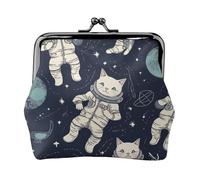 Coin Purse with Kiss Lock Mini Coin Pouch Fun Cat Astronaut Leather Wallets for Women Clutch Change Purse