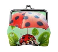 Coin Purse with Kiss Lock Mini Coin Pouch Funny Ladybug Holding Umbrellas Leather Wallets for Women Clutch Change Purse