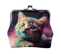 Coin Purse with Kiss Lock Mini Coin Pouch Galaxy Cat Baby Leather Wallets for Women Clutch Change Purse