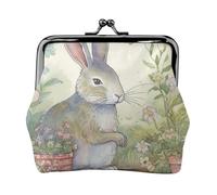 Coin Purse with Kiss Lock Mini Coin Pouch Garden Bunny Leather Wallets for Women Clutch Change Purse