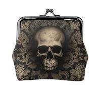 Coin Purse with Kiss Lock Mini Coin Pouch Gothic wallpaper skull Leather Wallets for Women Clutch Change Purse