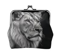 Coin Purse with Kiss Lock Mini Coin Pouch Gray Lion Leather Wallets for Women Clutch Change Purse
