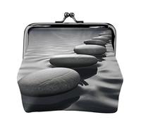 Coin Purse with Kiss Lock Mini Coin Pouch Grey Zen Stones Picture Leather Wallets for Women Clutch Change Purse