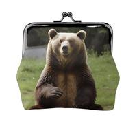 Coin Purse with Kiss Lock Mini Coin Pouch Hi Bear Sit on the Lawn Leather Wallets for Women Clutch Change Purse