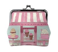 Coin Purse with Kiss Lock Mini Coin Pouch Ice Cream Store Leather Wallets for Women Clutch Change Purse