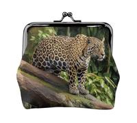 Coin Purse with Kiss Lock Mini Coin Pouch Jaguar Cat on Tree Trunk Waterfall Leather Wallets for Women Clutch Change Purse