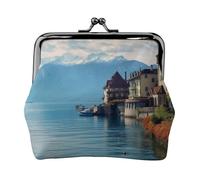 Coin Purse with Kiss Lock Mini Coin Pouch Lake Geneva Switzerland Leather Wallets for Women Clutch Change Purse