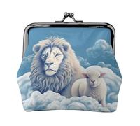 Coin Purse with Kiss Lock Mini Coin Pouch Lamb with A Lion On The Clouds Leather Wallets for Women Clutch Change Purse
