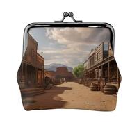 Coin Purse with Kiss Lock Mini Coin Pouch Old Wild West Cowboy Town Leather Wallets for Women Clutch Change Purse