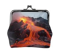 Coin Purse with Kiss Lock Mini Coin Pouch Red Hot Lava from Kilauea Volcano Leather Wallets for Women Clutch Change Purse