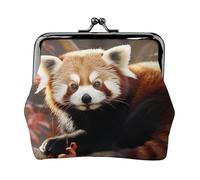 Coin Purse with Kiss Lock Mini Coin Pouch Red panda Leather Wallets for Women Clutch Change Purse