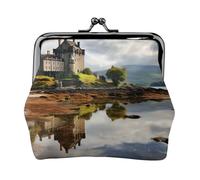 Coin Purse with Kiss Lock Mini Coin Pouch Scotland Castle Water Lake Scottish Leather Wallets for Women Clutch Change Purse