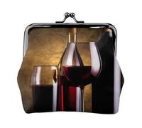Coin Purse with Kiss Lock Mini Coin Pouch Three Wine Bottles and Glass Over Leather Wallets for Women Clutch Change Purse