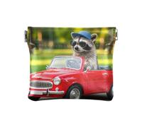 Coin Purses Blue Wolf Moon Night Leather Coin Purse Square Pouch Change Purses For Men Women Size 4.3" X 3.7", Cute Raccoon Driving Car, One Size, Cute Raccoon Driving Car