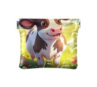 Coin Purses Blue Wolf Moon Night Leather Coin Purse Square Pouch Change Purses For Men Women Size 4.3" X 3.7", Cute Brown White Cow, One Size, Cute Brown White Cow