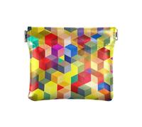 Coin Purses Blue Wolf Moon Night Leather Coin Purse Square Pouch Change Purses For Men Women Size 4.3" X 3.7", Colorful Cubes Grid, One Size, Colorful Cubes Grid