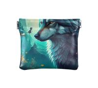 Coin Purses Blue Wolf Moon Night Leather Coin Purse Square Pouch Change Purses For Men Women Size 4.3" X 3.7", Blue Wolf Moon Night, One Size, Blue Wolf Moon Night