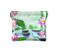 Coin Purses Blue Wolf Moon Night Leather Coin Purse Square Pouch Change Purses For Men Women Size 4.3" X 3.7", Lotus Garden Green, One Size, Lotus Garden Green