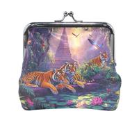 Coin Purses, Colorful Easter Eggs Snap Closure Organizer Pouch Womens Change Purse for Coins, 4.5" X 4.1", Temple Tigers, One Size, Temple Tigers