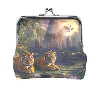 Coin Purses, Colorful Easter Eggs Snap Closure Organizer Pouch Womens Change Purse for Coins, 4.5" X 4.1", Temple Tigers Purple, One Size, Temple Tigers Purple