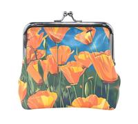 Coin Purses, Colorful Retro Flowers Snap Closure Organizer Pouch, 4.5" X 4.1", california poppies, One Size, California Poppies