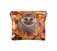 Coin Purses Cute Autumn Gnomes Portable PU Leather Coin Purse Travel Storage for Cosmetics, Headphones, Jewelry Size 4.3" X 3.7", Autumn Leaves Hedgehog, One Size, Autumn Leaves Hedgehog