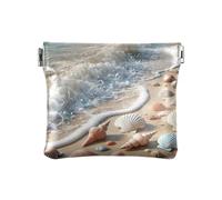 Coin Purses Cute Autumn Gnomes Portable PU Leather Coin Purse Travel Storage for Cosmetics, Headphones, Jewelry Size 4.3" X 3.7", Seashells on the Beach Beige, One Size, Seashells on the Beach Beige