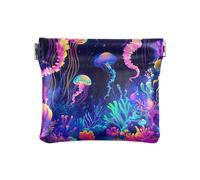 Coin Purses Cute Autumn Gnomes Portable PU Leather Coin Purse Travel Storage for Cosmetics, Headphones, Jewelry Size 4.3" X 3.7", Neon Jellyfish Coral, One Size, Neon Jellyfish Coral