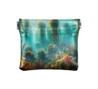 Coin Purses Cute Autumn Gnomes Portable PU Leather Coin Purse Travel Storage for Cosmetics, Headphones, Jewelry Size 4.3" X 3.7", Underwater Coral, One Size, Underwater Coral