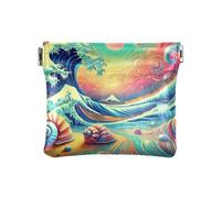Coin Purses Cute Autumn Gnomes Portable PU Leather Coin Purse Travel Storage for Cosmetics, Headphones, Jewelry Size 4.3" X 3.7", Colorful Wave Multicolor, One Size, Colorful Wave Multicolor