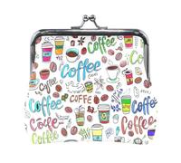 Coin Purses, Cute Dogs Bones Light Blue Kiss Lock Coin Change Wallet Purses Change Purse, Coffee Cups Doodle, One Size, Coffee Cups Doodle