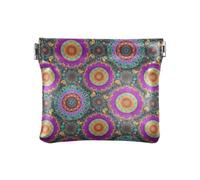 Coin Purses Halloween Pumpkins Bats Soft PU Leather Mini Wallet Change Bag Small Coin Purse for Credit Card, Keys, Lipstick Size 4.3" X 3.7", Mandalas Floral, One Size, Mandalas Floral
