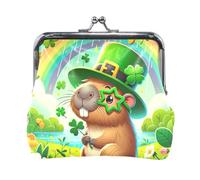 Coin Purses, Jungle Tigers Purple Coin Purse Wallet with Clasp Change Purse for Women, 4.5" X 4.1", Rainbow Clovers Capybara Green, One Size, Rainbow Clovers Capybara Green