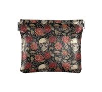 Coin Purses Vintage Lemon Green Leaves Snap Closure Organizer Pouch Travel Storage for Cosmetics, Headphones, Jewelry Size 4.3" X 3.7", Vintage Skulls Floral Red Roses, One Size, Vintage Skulls Floral