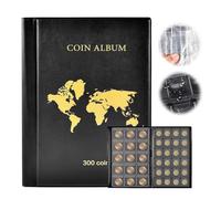 Coin Scrapbook 300 Pockets, 2 Euro Coins Scrapbook 33 x 33 mm/46 x 46 mm, Euro Coin Storage, Transparent Coin Album, Album for 2 Euro Coins